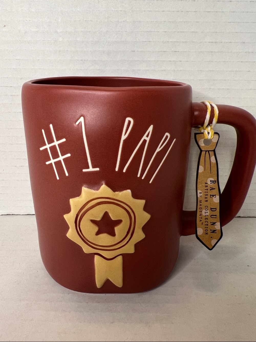 Rae Dunn Red Ceramic #1 PAPI Gold Ribbon Accent Mug